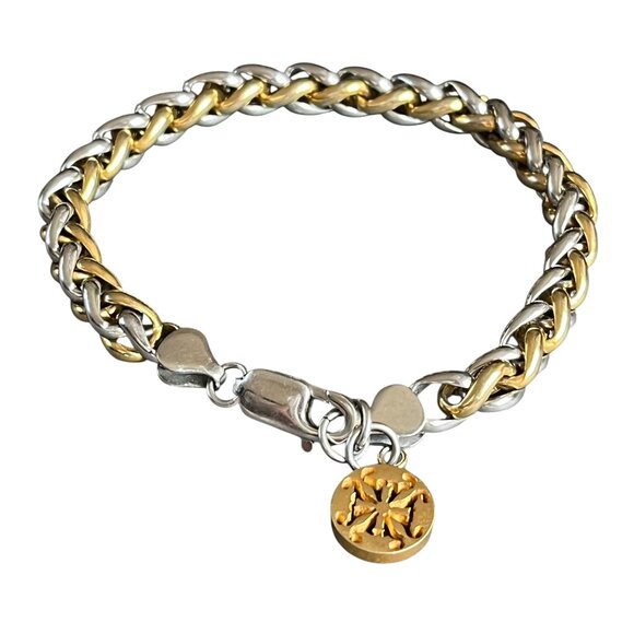 Rustic Cuff Byzantine Gold and Silver Stainless Charm Bracelet - Picture 1 of 4